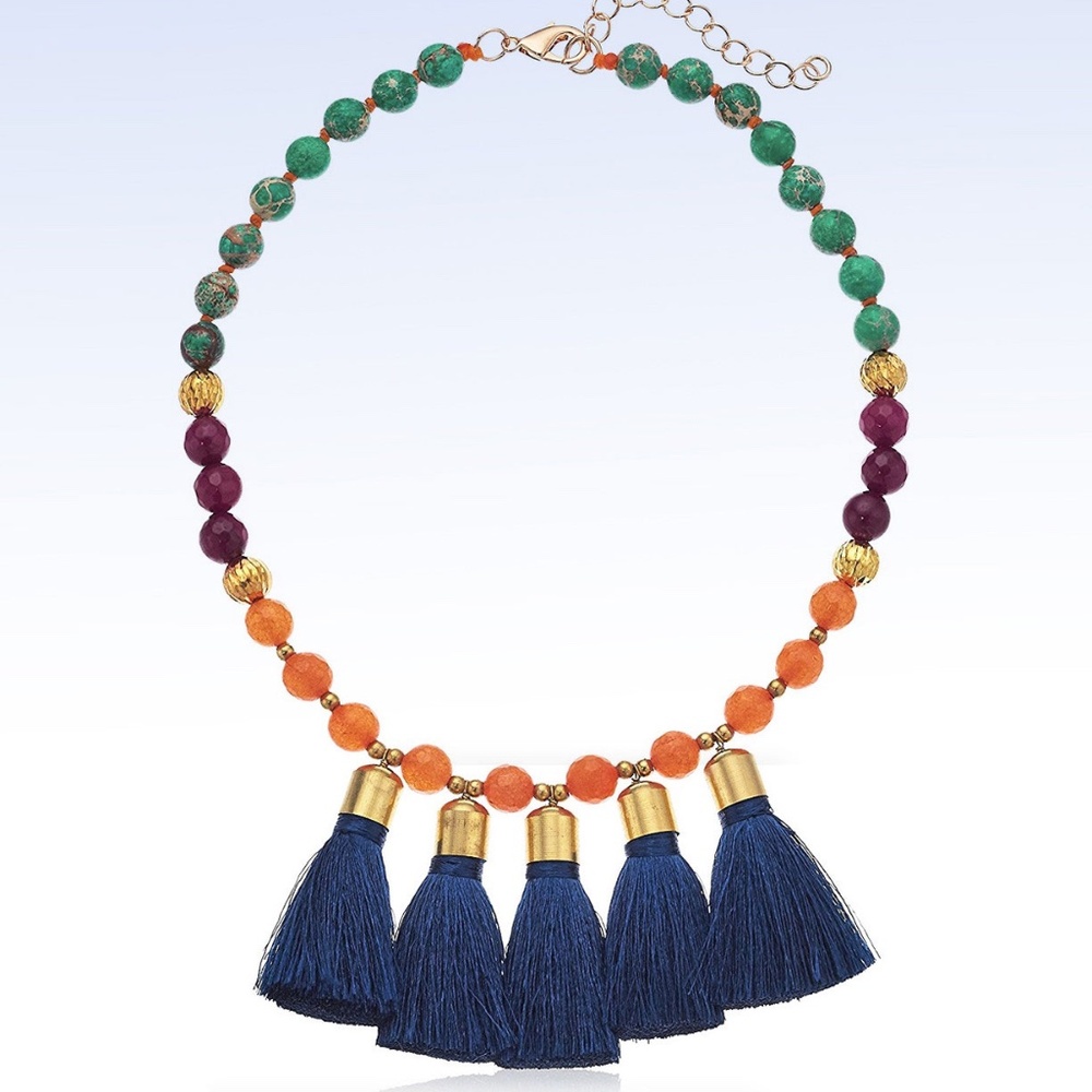 PANACEA Multi-Row Gold-Tone Stone Beaded Pendant Necklace